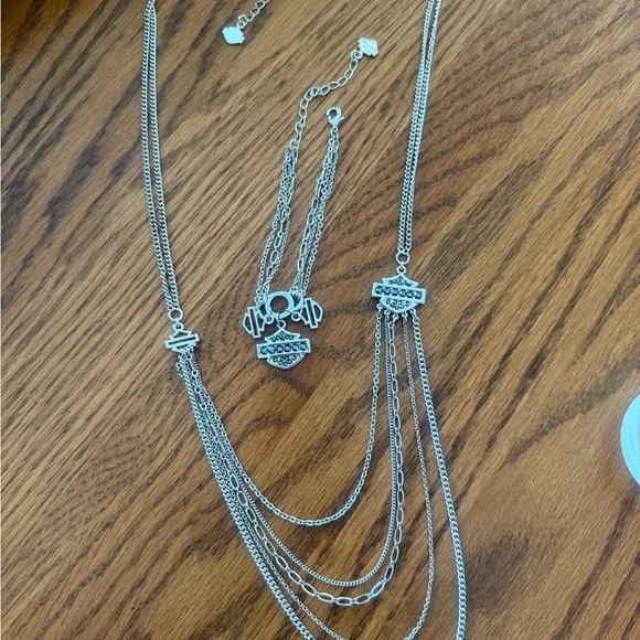 New Elegant Harley Davidson Silver Layered Necklace and matching bracelet. - Picture 1 of 10
